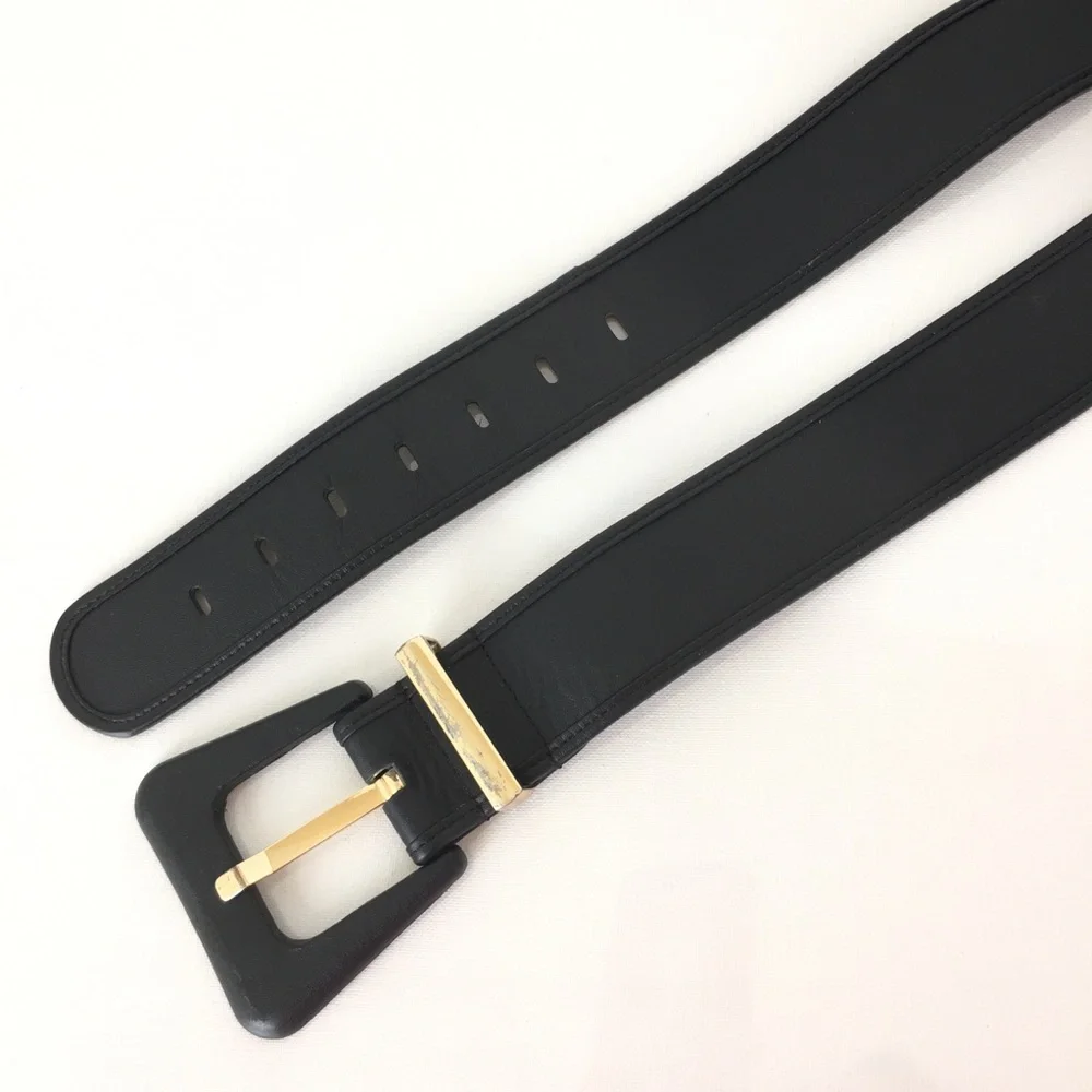 CAbi “Boss” Wide Leather Belt Black Women’s Size M Gold Buckle Preppy Minimalist